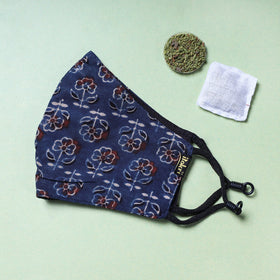  Herb Pocket Ajrakh Block Printed Cotton 3 Layer Snug Fit Face Cover 