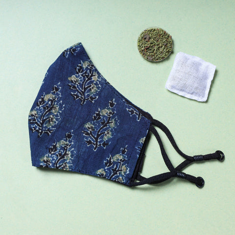  Herb Pocket Ajrakh Block Printed Cotton 3 Layer Snug Fit Face Cover 