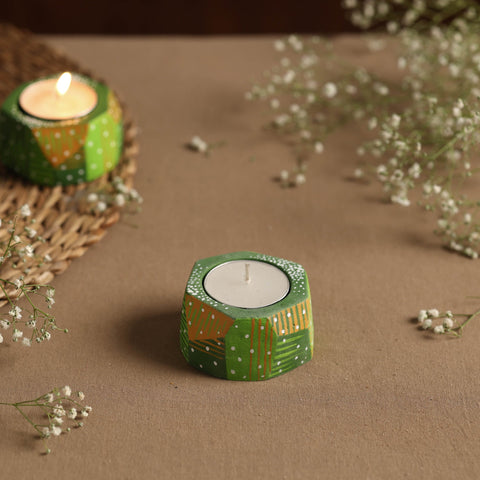  Flower - Handpainted Clay Candle Holders (Set of 2) Online in India l iTokri.com 