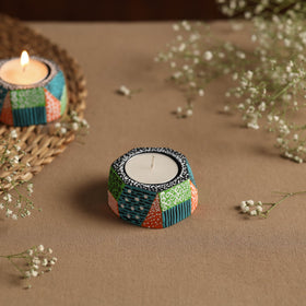  Flower - Handpainted Clay Candle Holders (Set of 2) Online in India l iTokri.com 