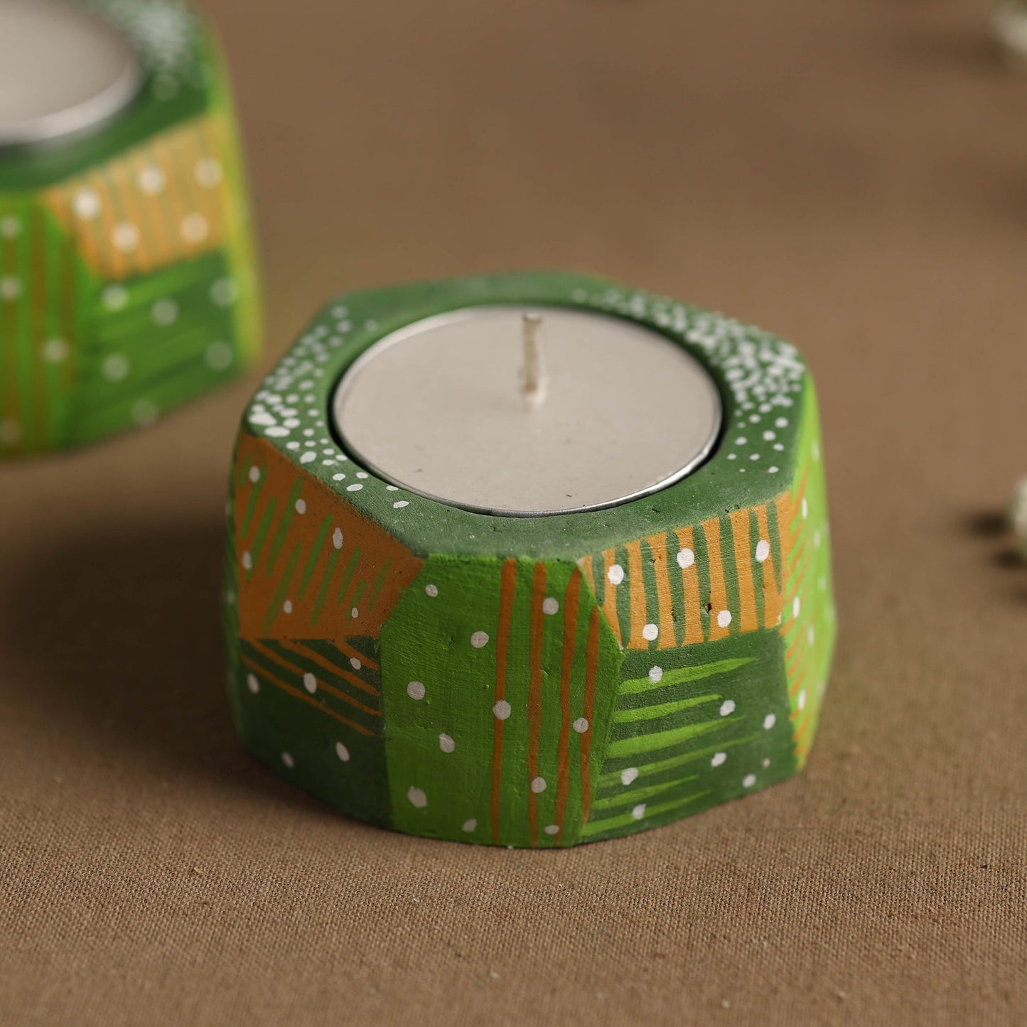  Flower - Handpainted Clay Candle Holders (Set of 2) Online in India l iTokri.com 