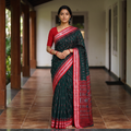 Green Ikat Handloom Cotton Sambalpuri Saree, draped and worn by a woman, AI visual of the saree, iTokri