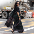Green Ikat Handloom Cotton Sambalpuri Saree, draped and worn by a woman, AI visual of the saree, iTokri