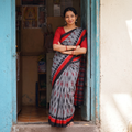 Grey Ikat Handloom Cotton Sambalpuri Saree, draped and worn by a woman, AI visual of the saree, iTokri