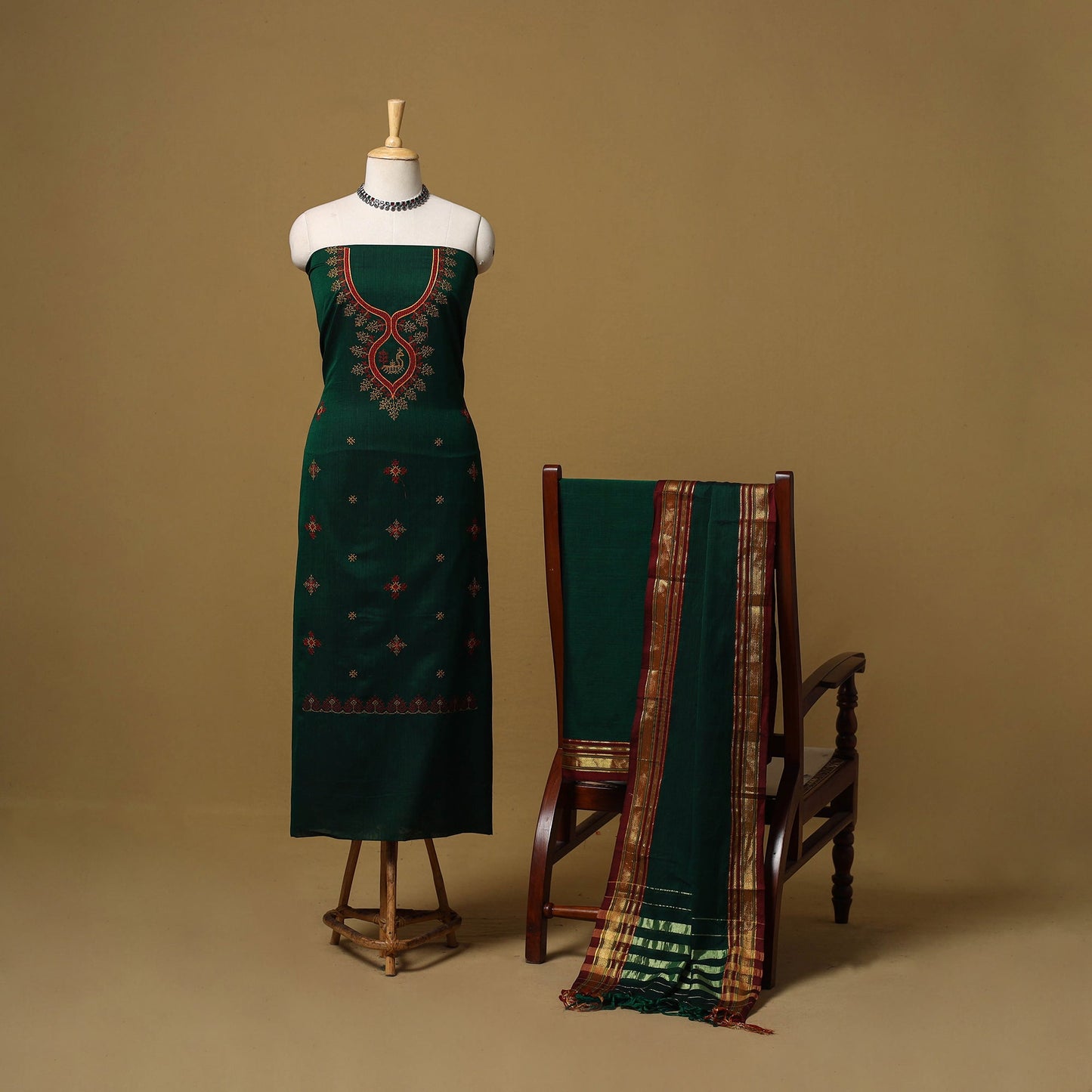 Ilkal kasuti embroidery cotton 3pc unstitched dress