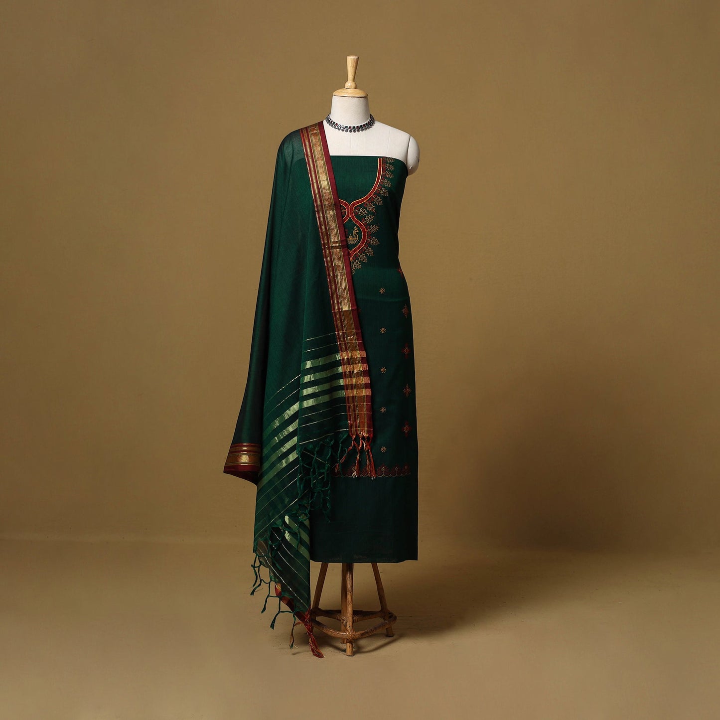 Ilkal kasuti embroidery cotton 3pc unstitched dress