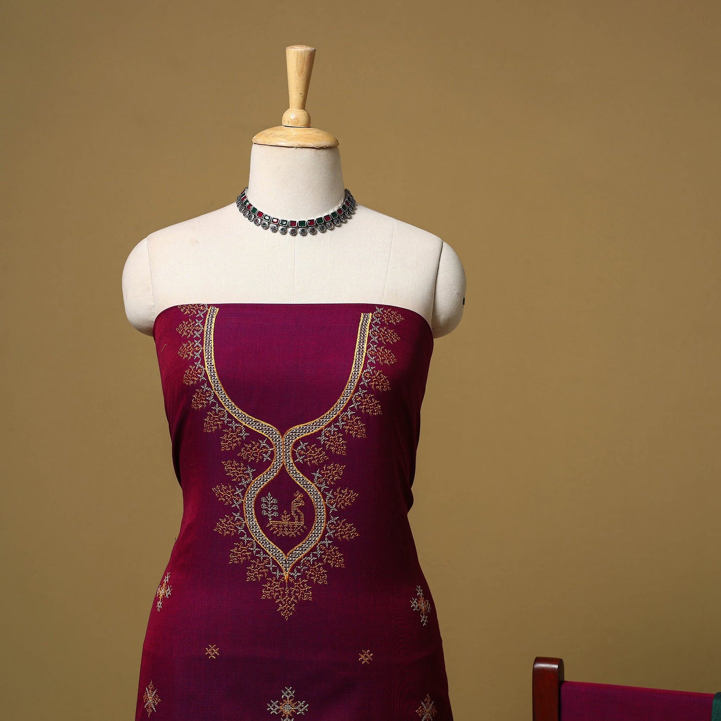 Ilkal kasuti embroidery cotton 3pc unstitched dress