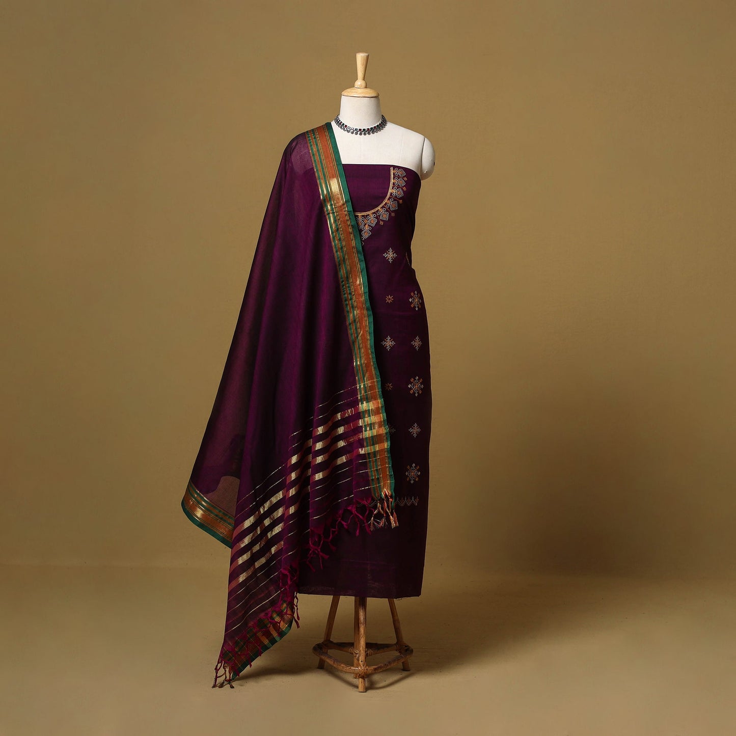 Ilkal kasuti embroidery cotton 3pc unstitched dress