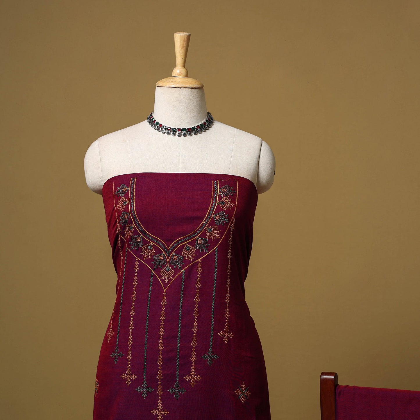 Ilkal kasuti embroidery cotton 3pc unstitched dress