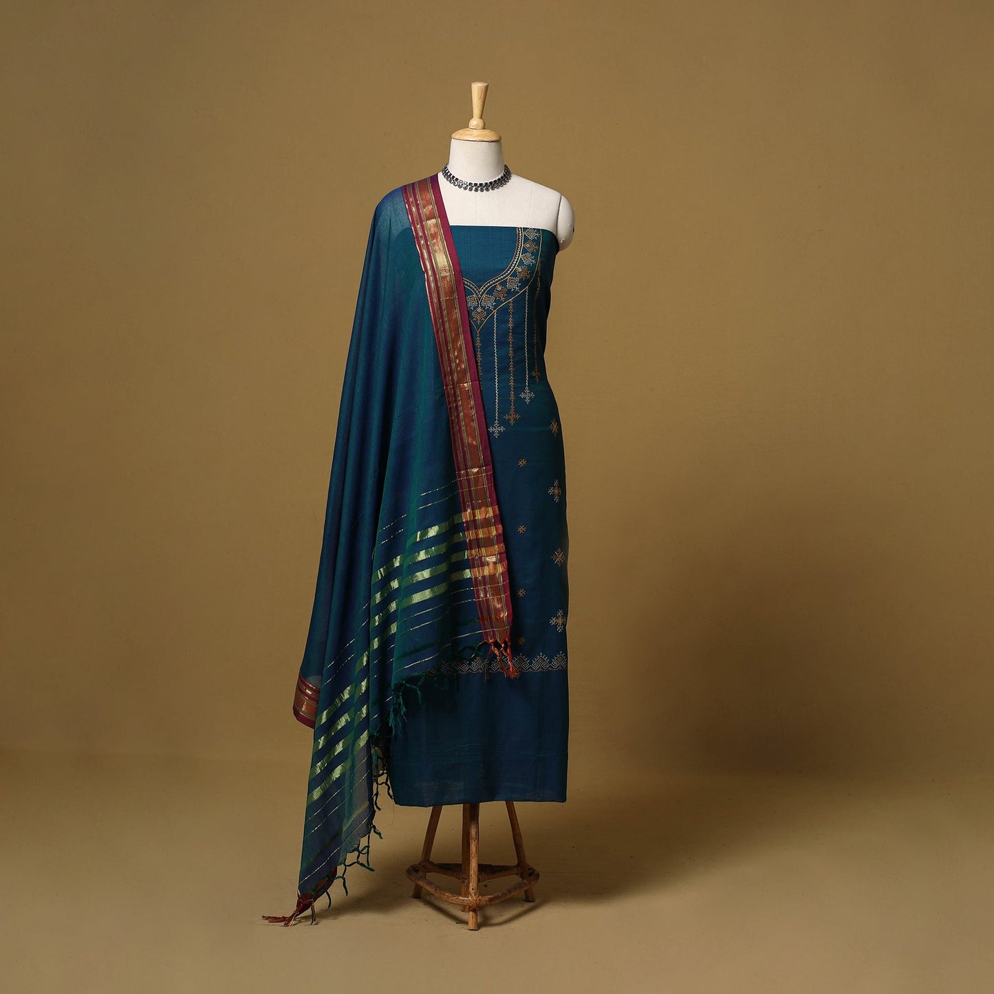 Ilkal kasuti embroidery cotton 3pc unstitched dress