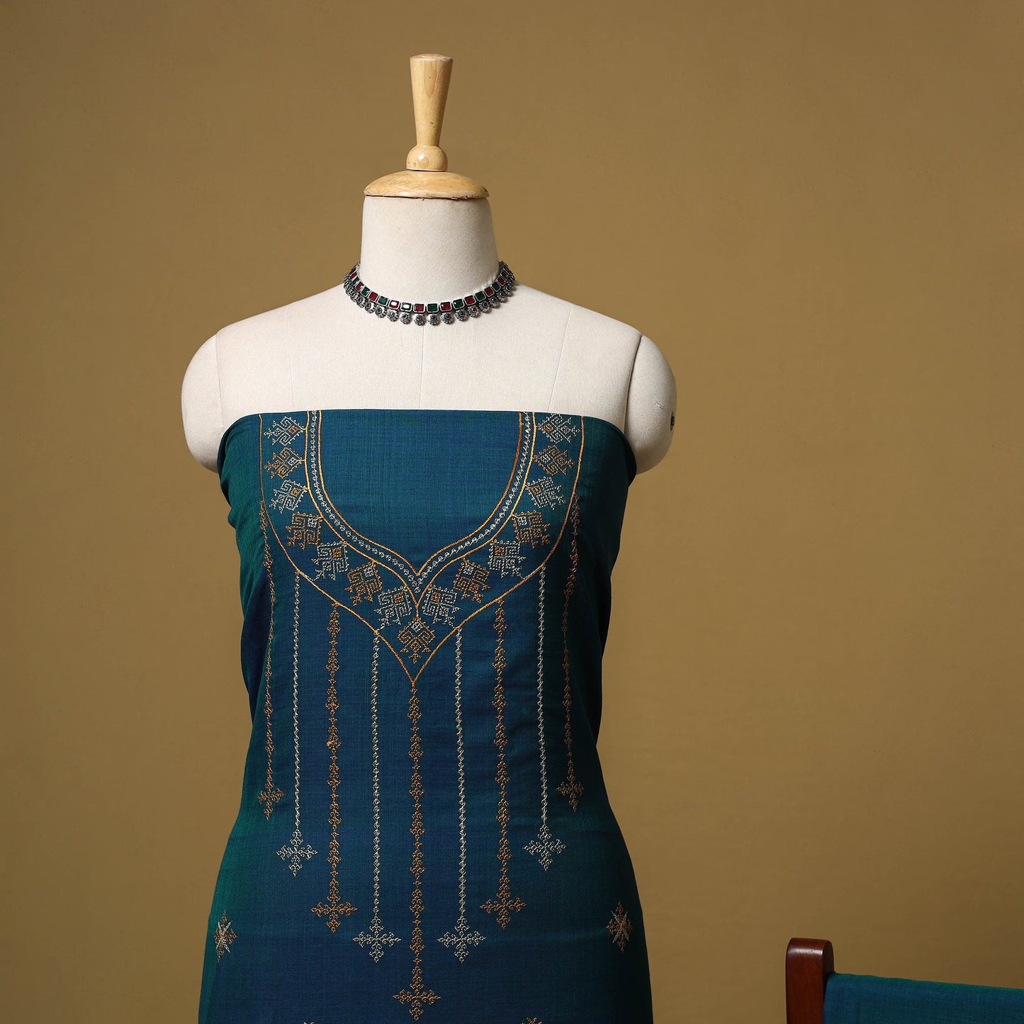 Ilkal kasuti embroidery cotton 3pc unstitched dress