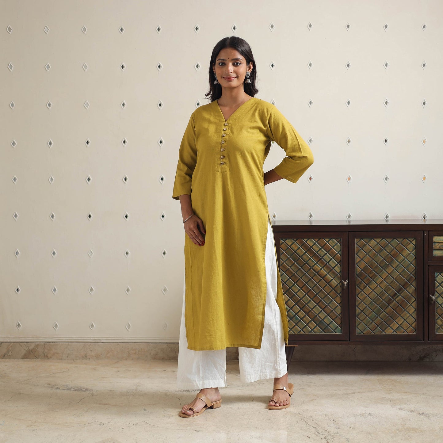 Inaya mustard yellow flex cotton straight plain kurta