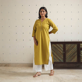 Inaya mustard yellow flex cotton straight plain kurta