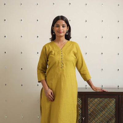 Inaya mustard yellow flex cotton straight plain kurta