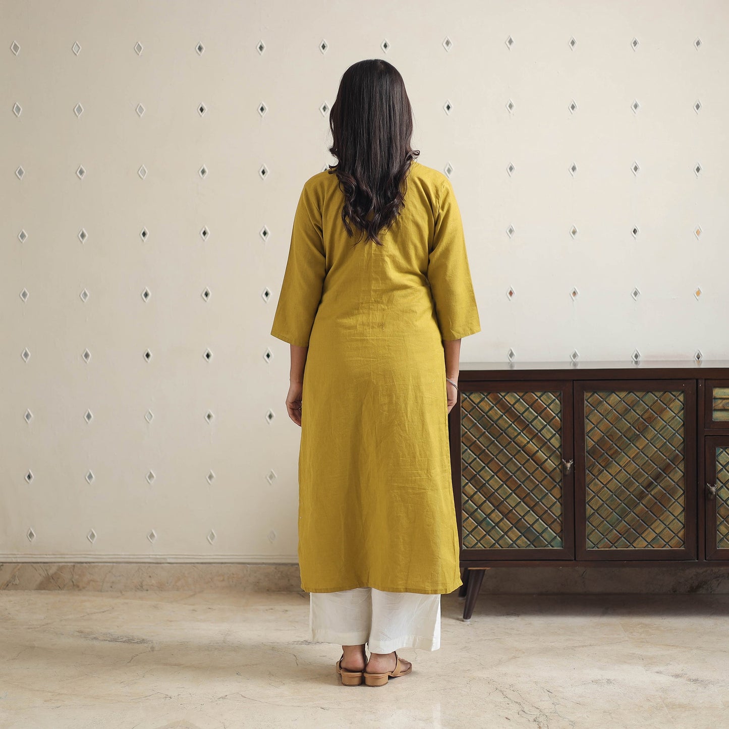 Inaya mustard yellow flex cotton straight plain kurta