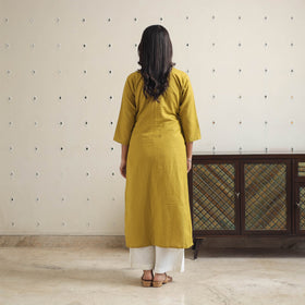 Inaya mustard yellow flex cotton straight plain kurta