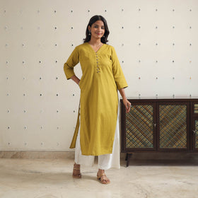 Inaya mustard yellow flex cotton straight plain kurta