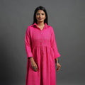 Inayat Hot Pink Plain Button Down Woollen Dress 10