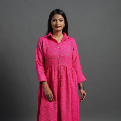 Inayat Hot Pink Plain Button Down Acrylic Woollen Dress Inayat Hot Pink Plain Button Down Acrylic Woollen Dress