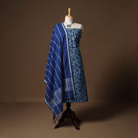 Indigo bagru hand block print cotton 2pc unstitched dress