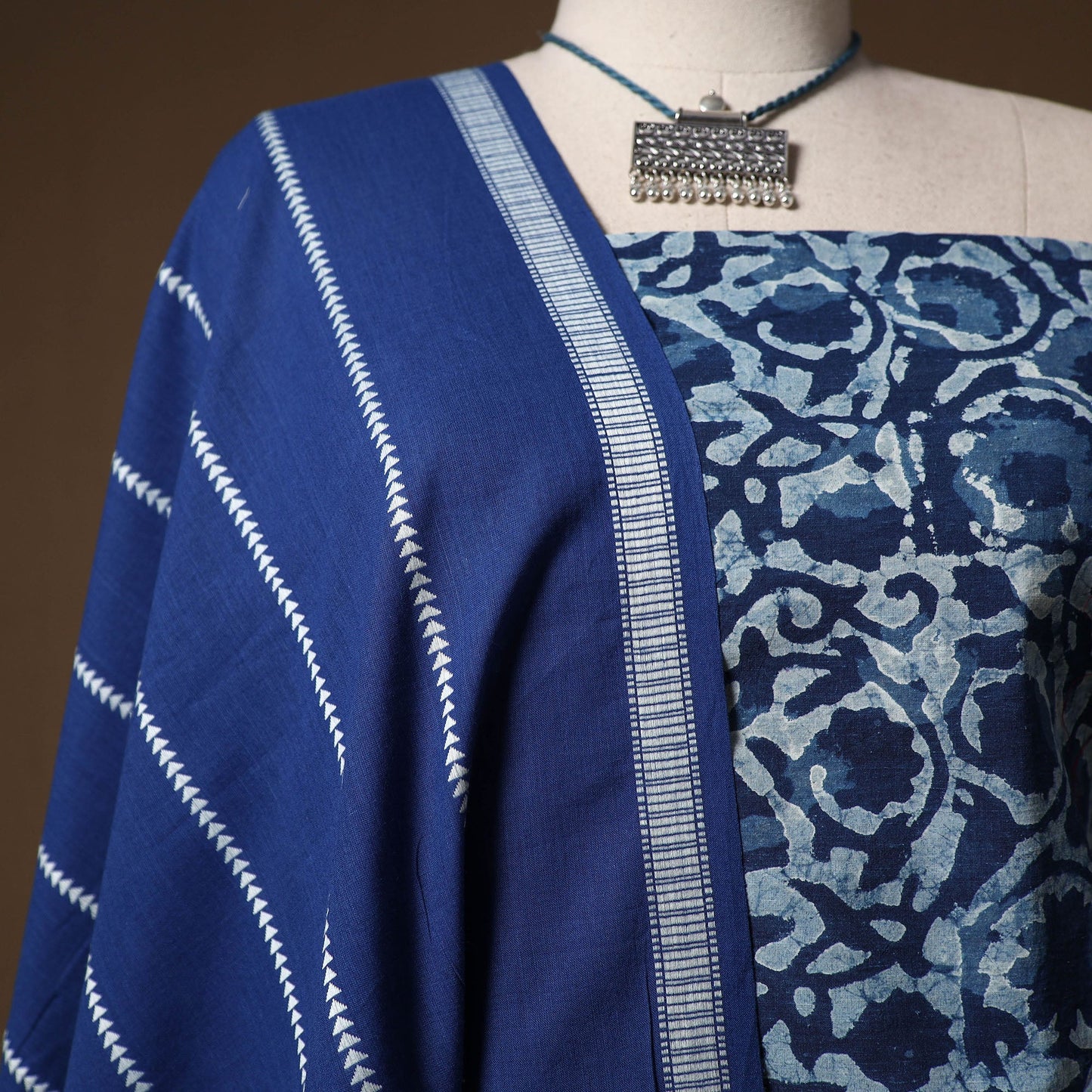 Indigo bagru hand block print cotton 2pc unstitched dress