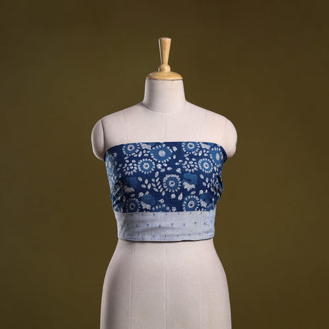 Indigo block print cotton bagru blouse piece 69