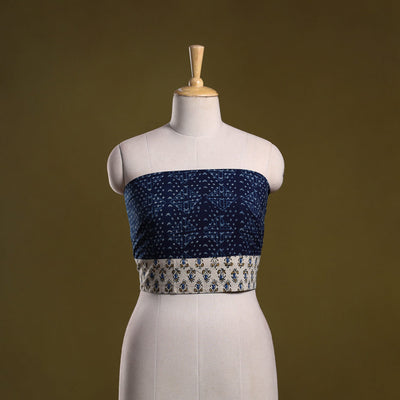 Indigo block print cotton bagru blouse piece 71