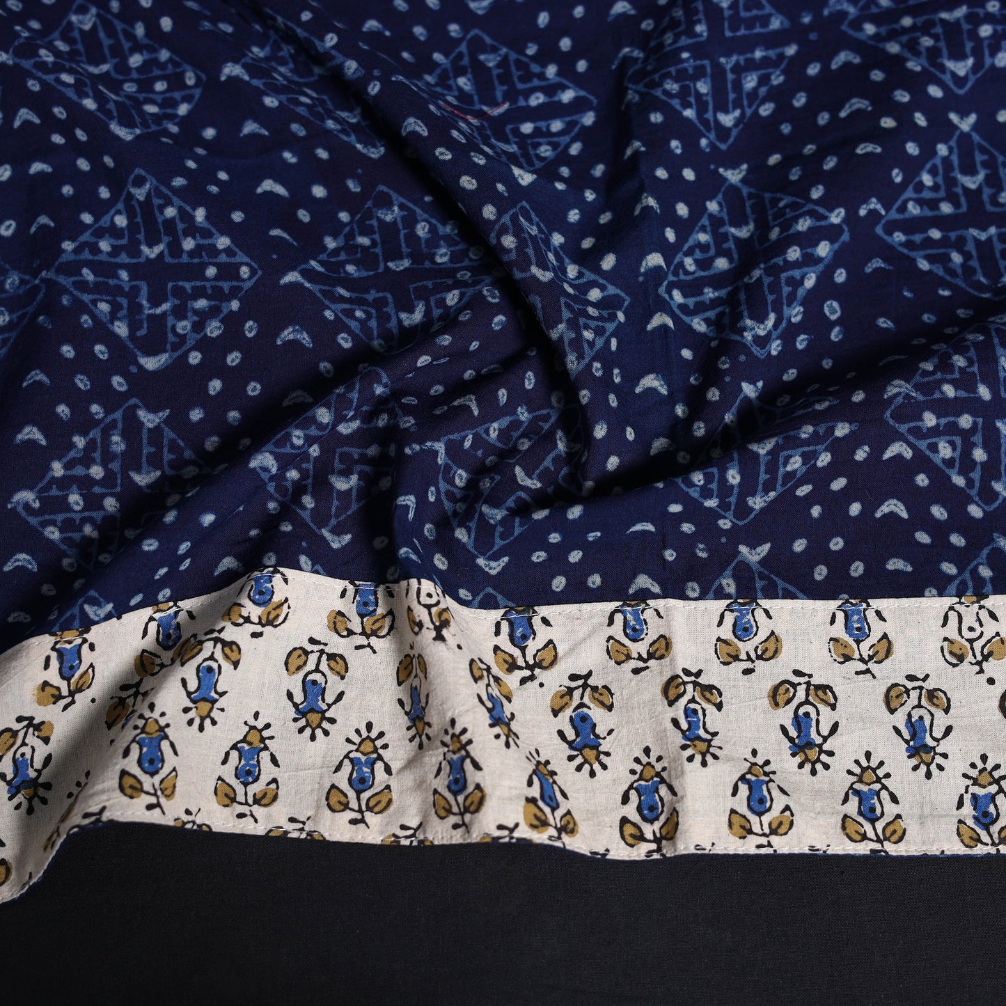 Indigo block print cotton bagru blouse piece 71