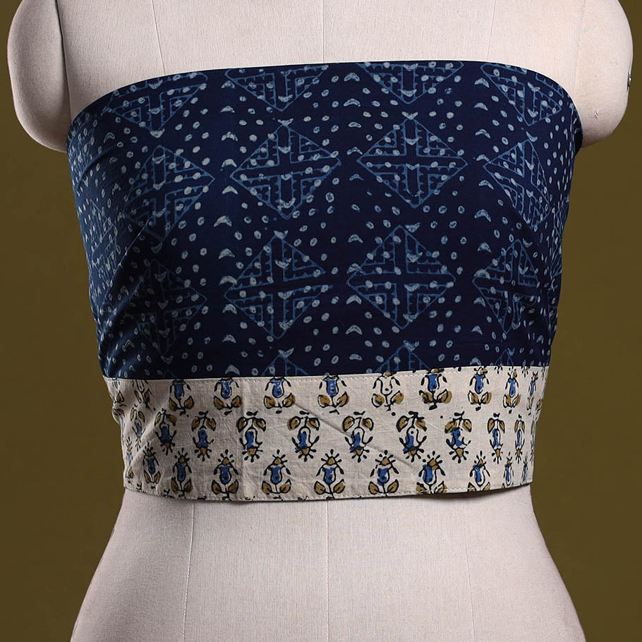 Indigo block print cotton bagru blouse piece 71