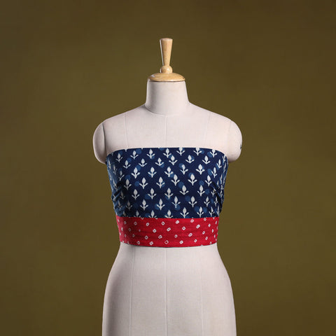 Indigo block print cotton bagru blouse piece 73