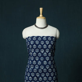 Indigo hand block print bagru cotton 3pc unstitched dress