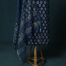 Indigo hand block print bagru cotton 3pc unstitched dress