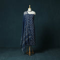 Indigo hand block print bagru cotton 3pc unstitched dress