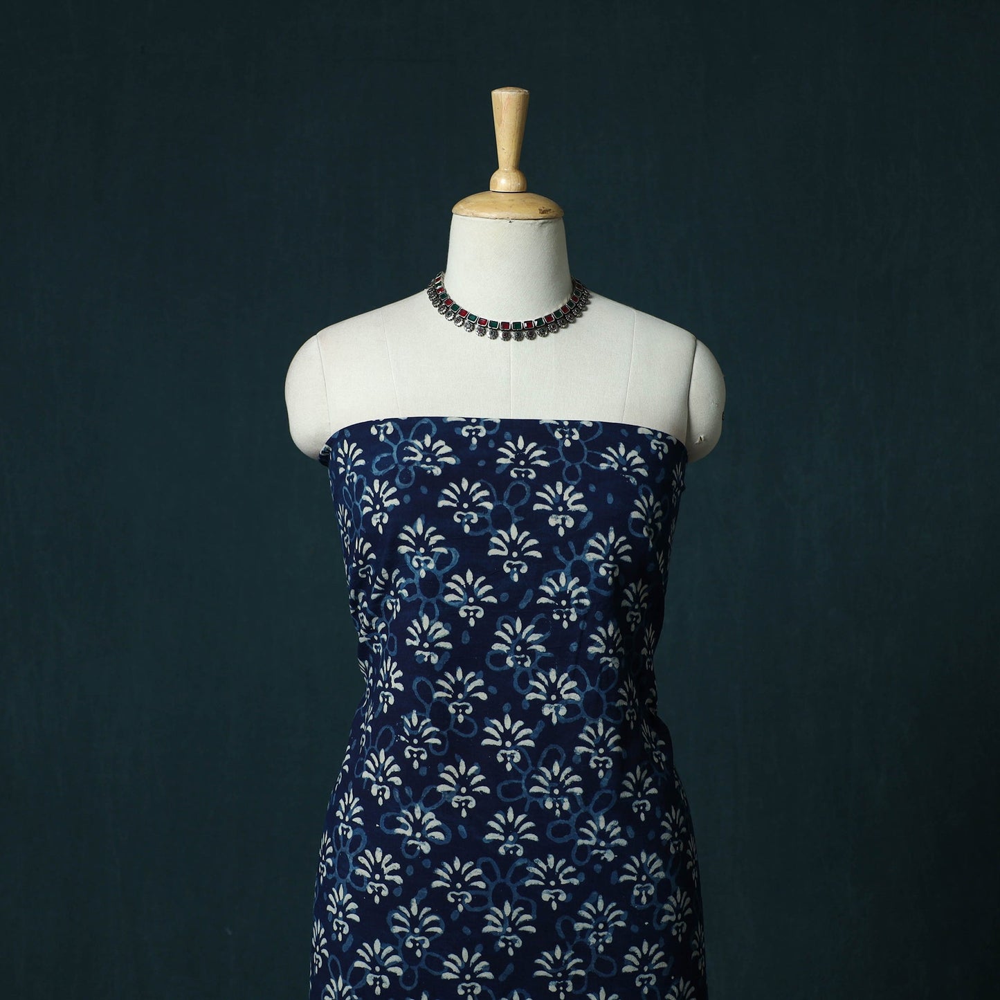Indigo hand block print bagru cotton 3pc unstitched dress