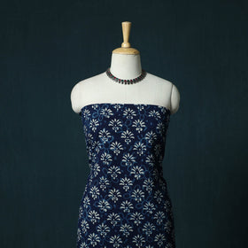 Indigo hand block print bagru cotton 3pc unstitched dress