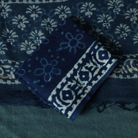 Indigo hand block print bagru cotton 3pc unstitched dress