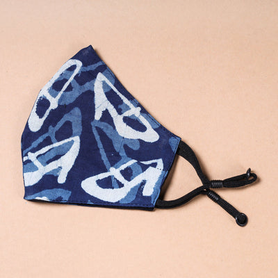  Indigo Block Printed Cotton 3 Layer Snug Fit Face Cover 