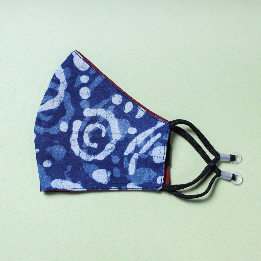  Indigo Block Printed Cotton 3 Layer Snug Fit Face Cover 