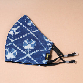 Indigo Block Printed Cotton 3 Layer Snug Fit Face Cover 