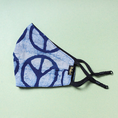  Indigo Block Printed Cotton 3 Layer Snug Fit Face Cover 
