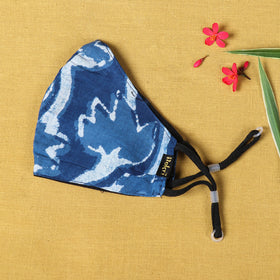  Indigo Block Printed Cotton Snug Fit Face Cover 