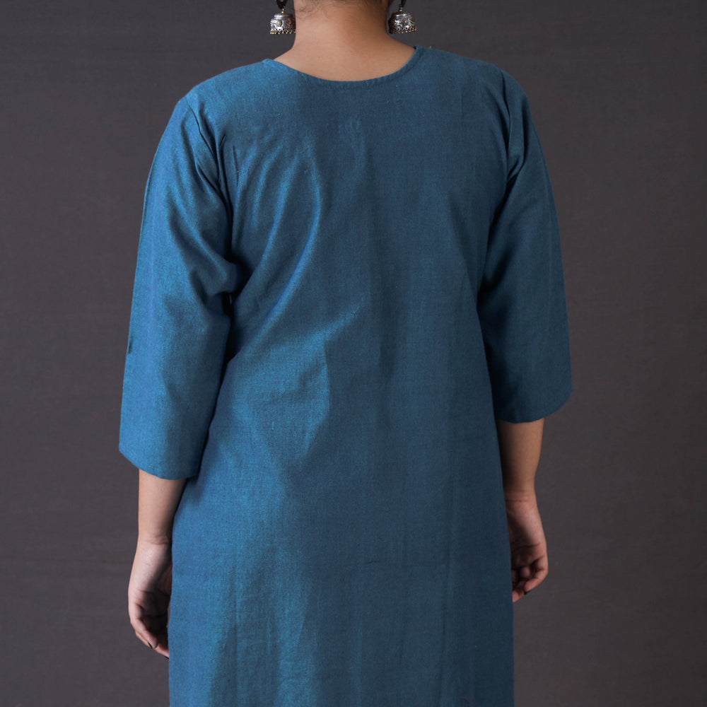 iTokri Casuals - Authentic Aha Vastra Handloom Sea Blue Long Kurta