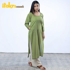  iTokri Casuals - Hand Embroidered Cotton Long Kurta Online at iTokri.com
