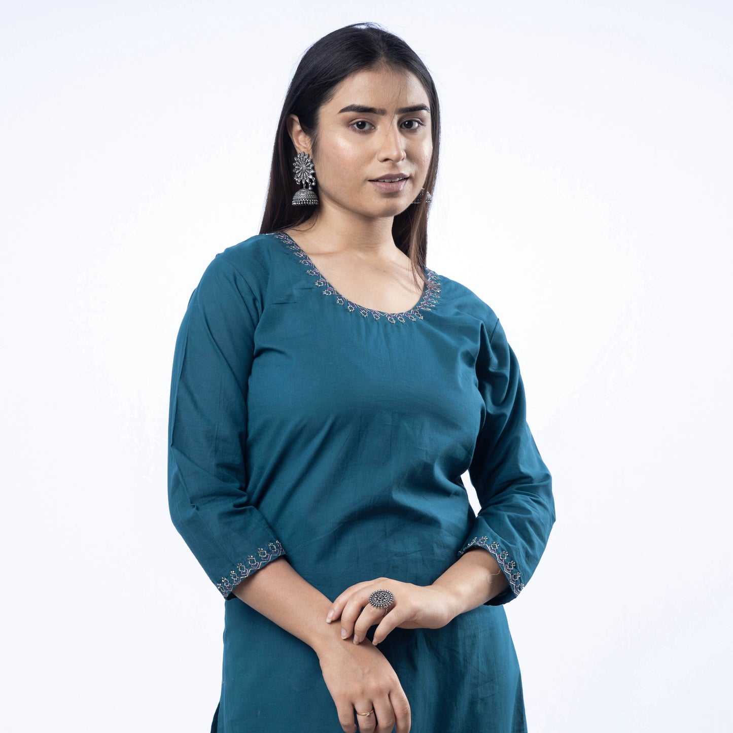  iTokri Casuals - Hand Embroidered Cotton Long Kurta 