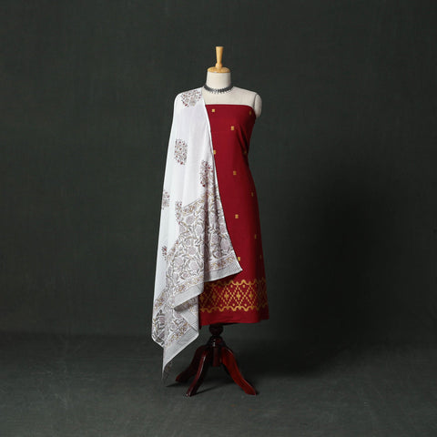 Jacquard cotton 2pc unstitched dress material with earrings