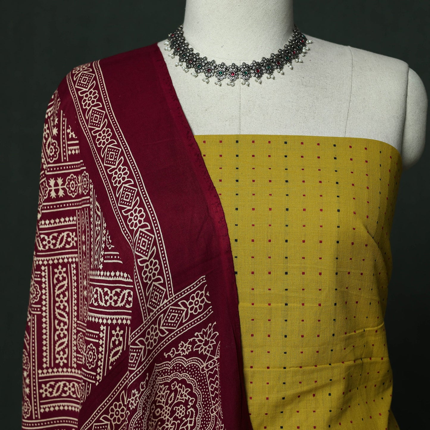 Jacquard cotton 2pc unstitched dress material with earrings