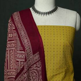 Jacquard cotton 2pc unstitched dress material with earrings