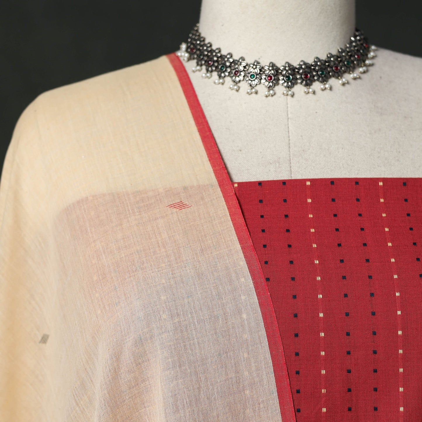 Jacquard cotton 2pc unstitched dress material with earrings