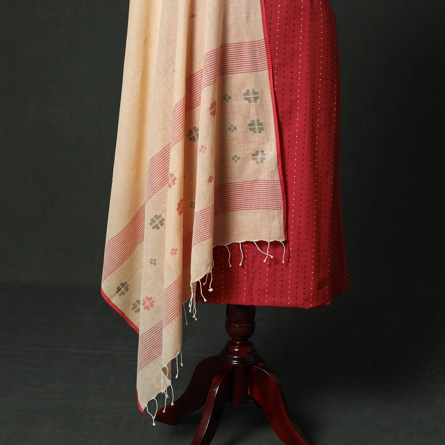 Jacquard cotton 2pc unstitched dress material with earrings