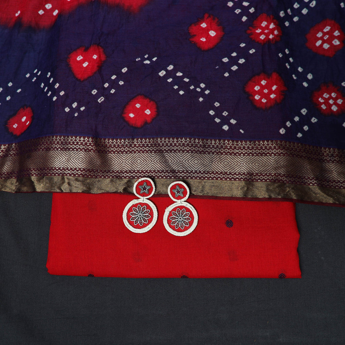 Jacquard cotton 2pc unstitched dress material with earrings